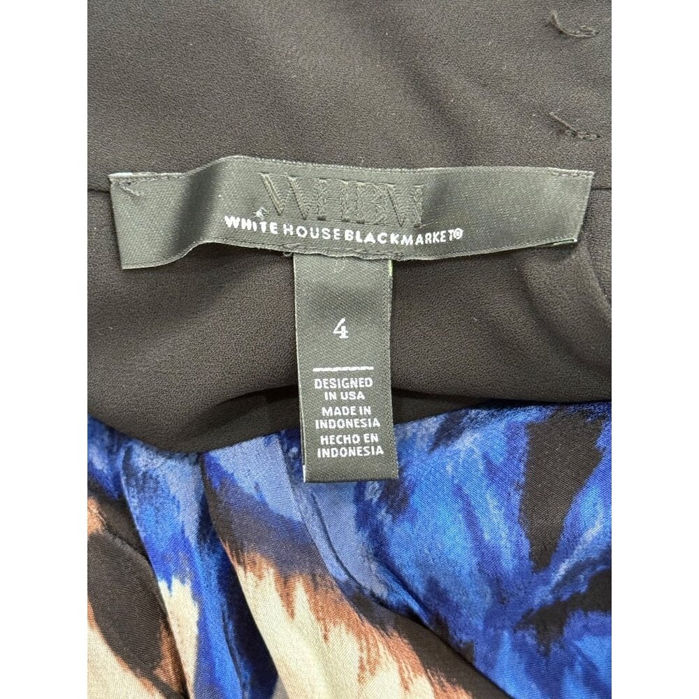White House Black Market Draped Midi Wrap Dress Blue & Beige Womens Size 4 - Picture 4 of 8